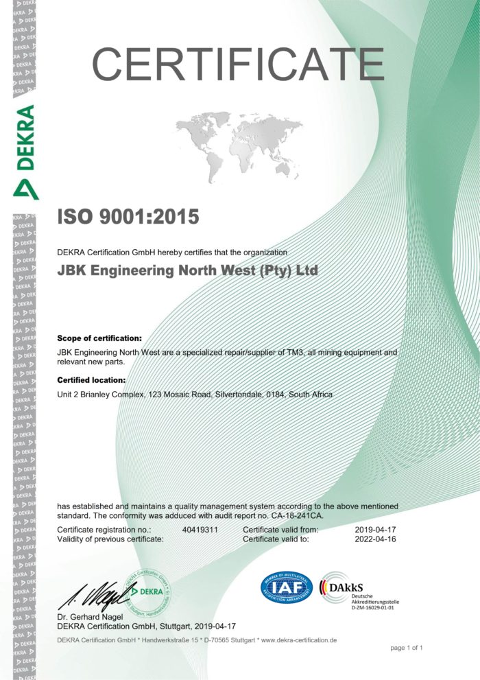 JBK Engineering North West Pty Ltd Certificate